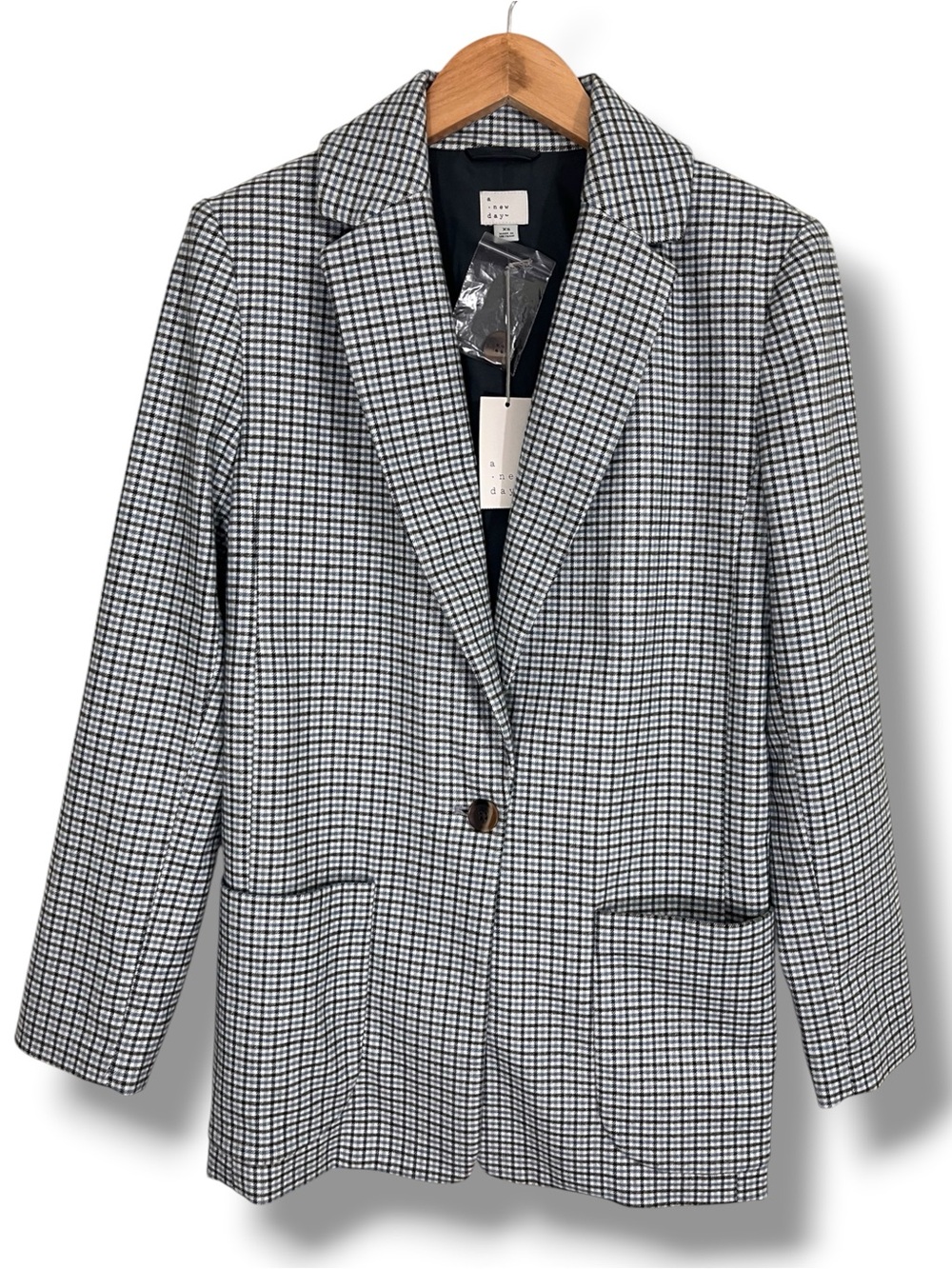A New Day Women’s Plaid Oversized Blazer Blue, Black & White Size XS